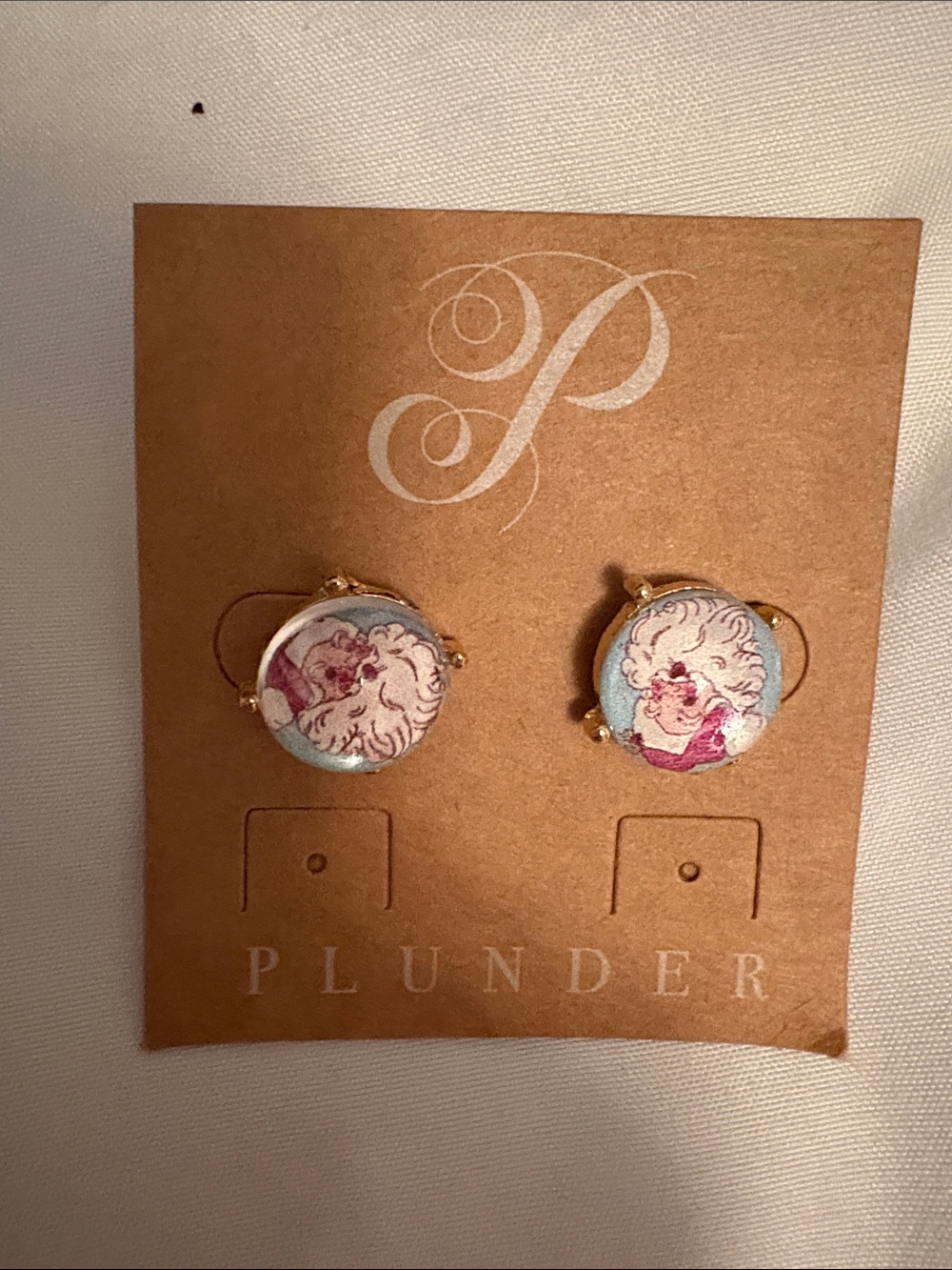 Plunder Silver Floral Round Stud Earrings with Santa Claus! - Picture 2 of 4